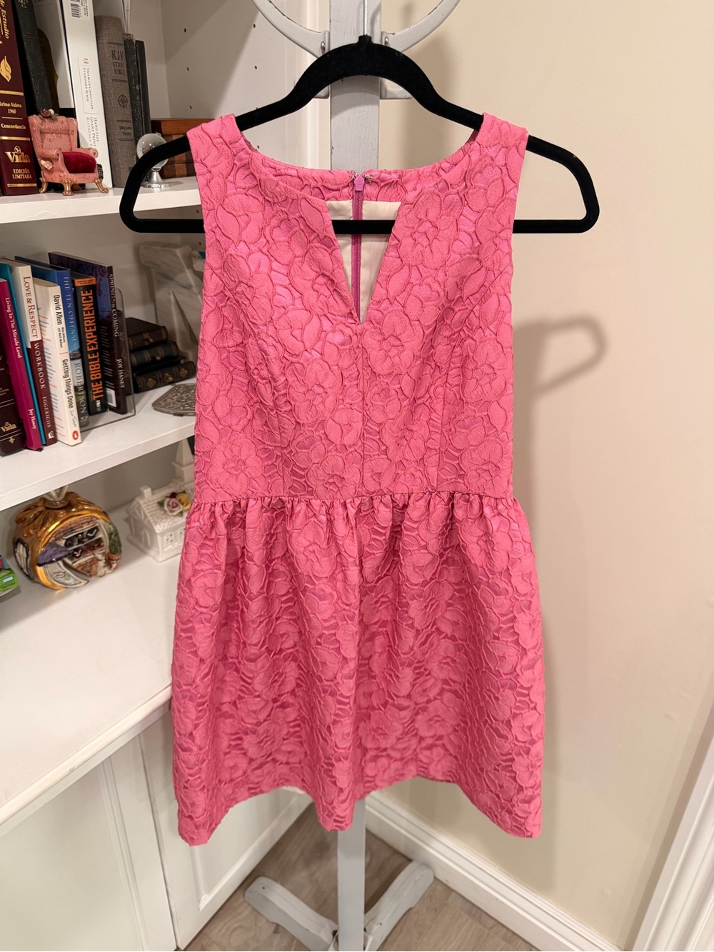 Sleeveless Pink Floral Lace Fit-and-Flare Dress